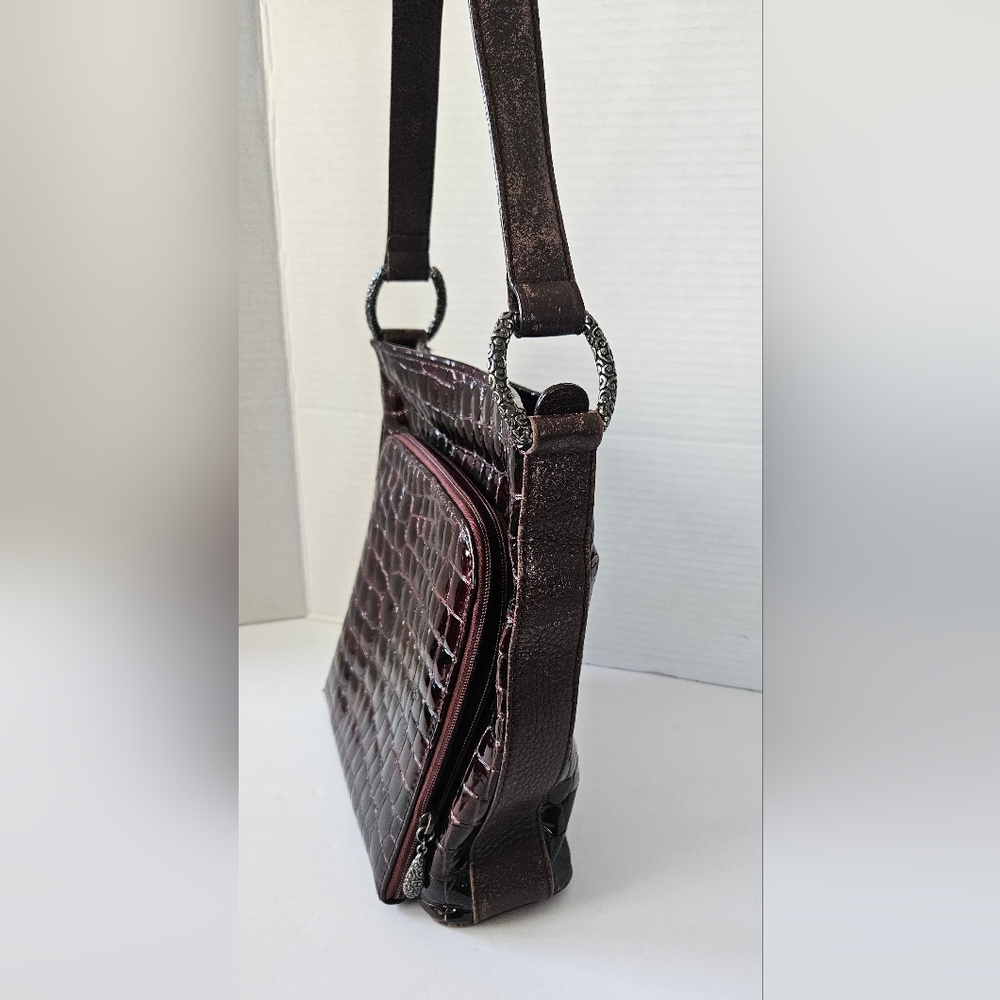 Brighton Croc Embossed Leather Shoulder Bag - Picture 3 of 13